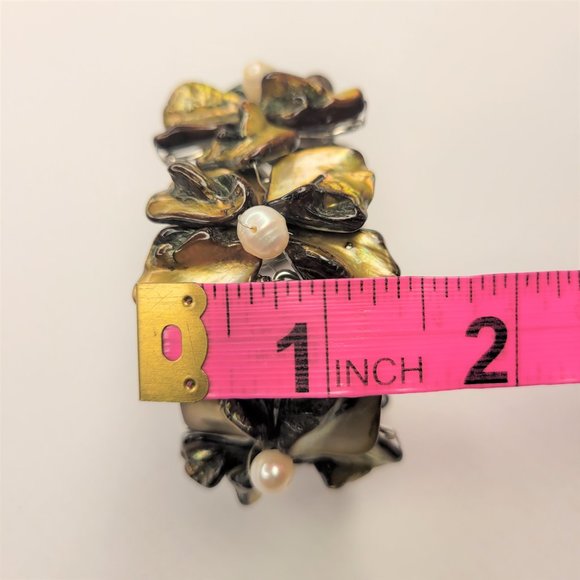 Olive Green Cuff Pearl Adjustable Cuff Bangle Bracelet- NEW - Picture 9 of 10